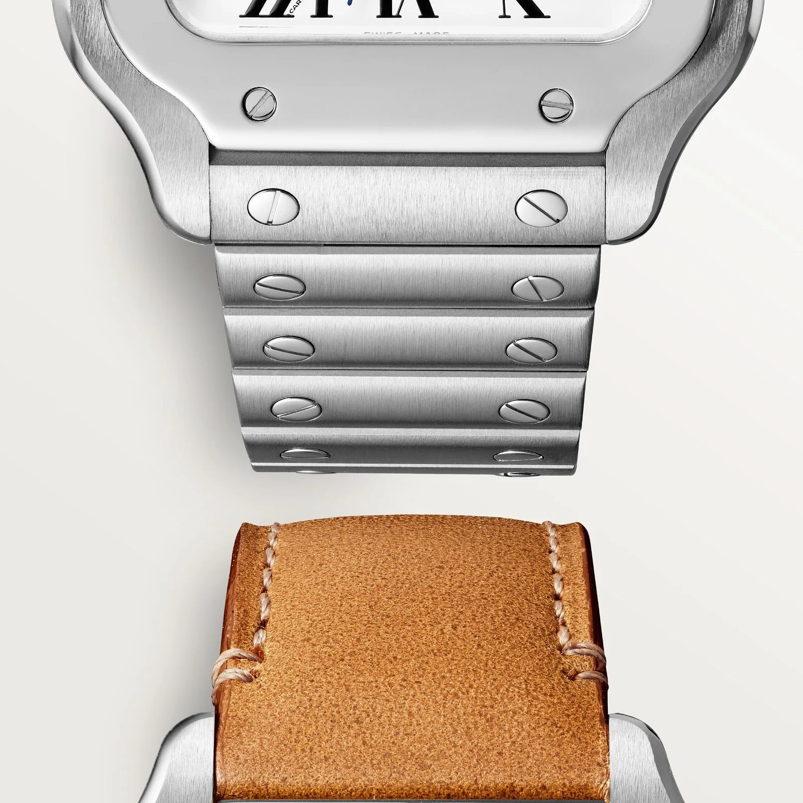 Cartier Santos de Cartier QuickSwitch çelik bilezik ve deri kayış bağlantı detayı