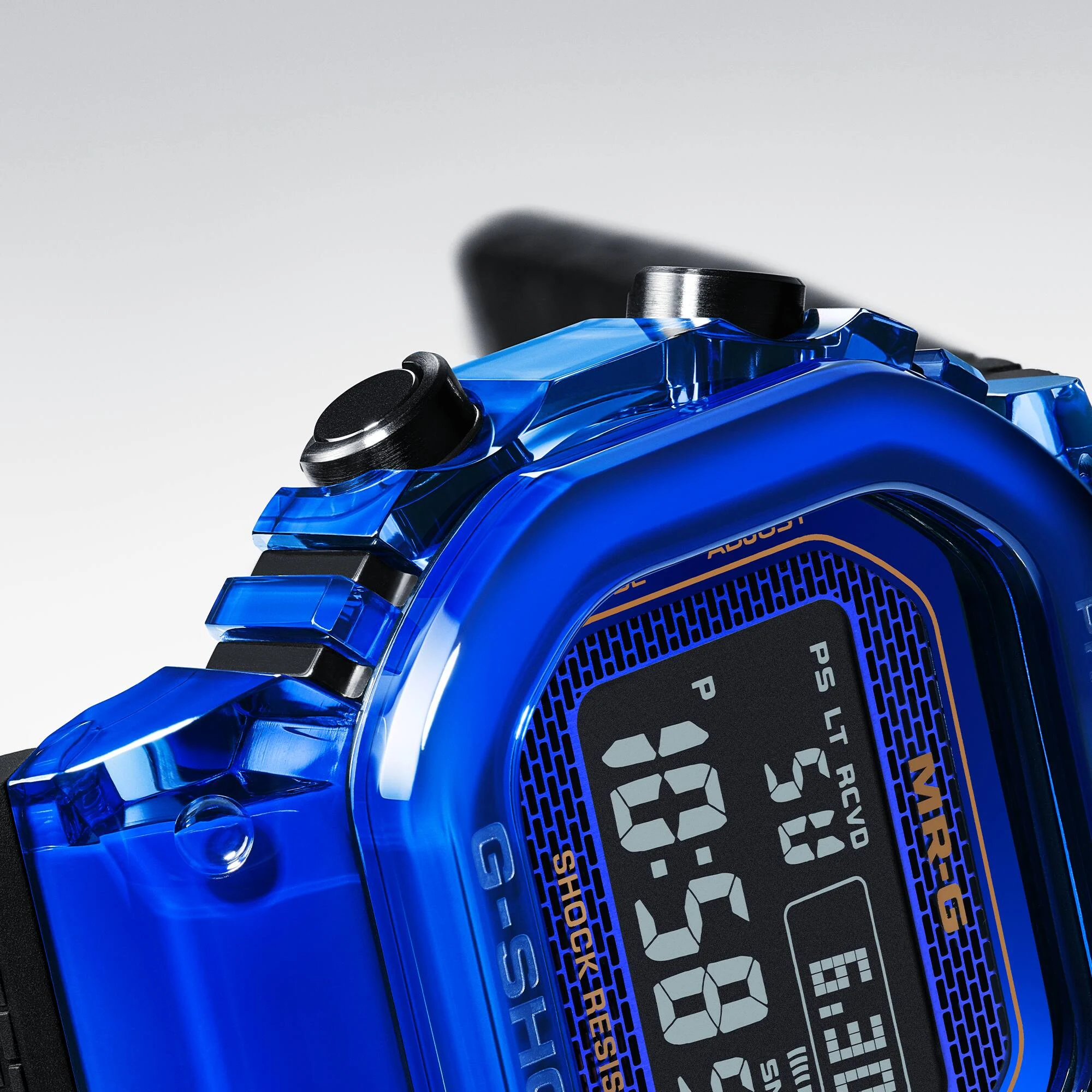 Macro view of the MRG-D5000 sapphire case and button