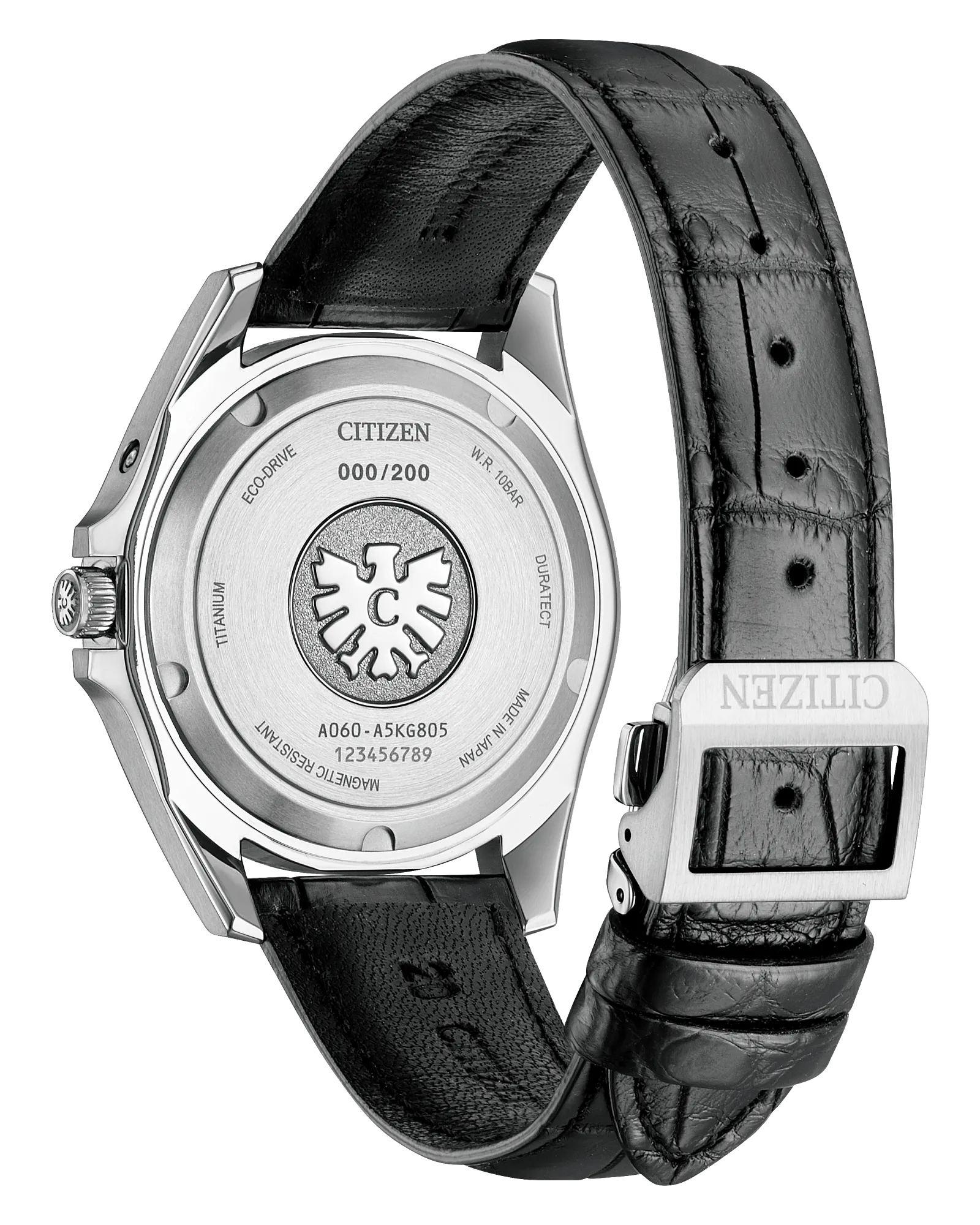 Vue détaillée du fond de boîte et du bracelet de The CITIZEN AQ4090-08A