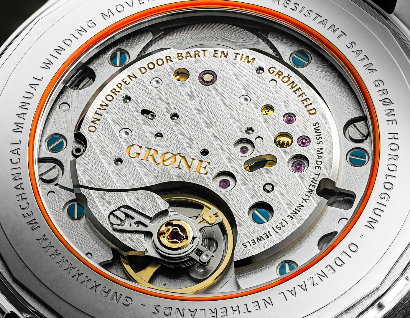 GRØNE Horologium Something Classic exhibition caseback and La Joux-Perret movement.