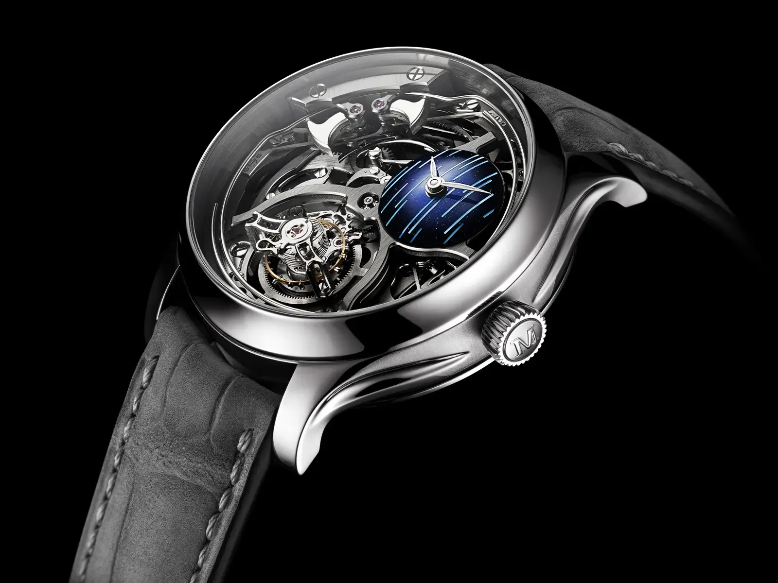 H. Moser & Cie. Endeavour Cosmic Rain modelinin resmi lifestyle hero görseli.