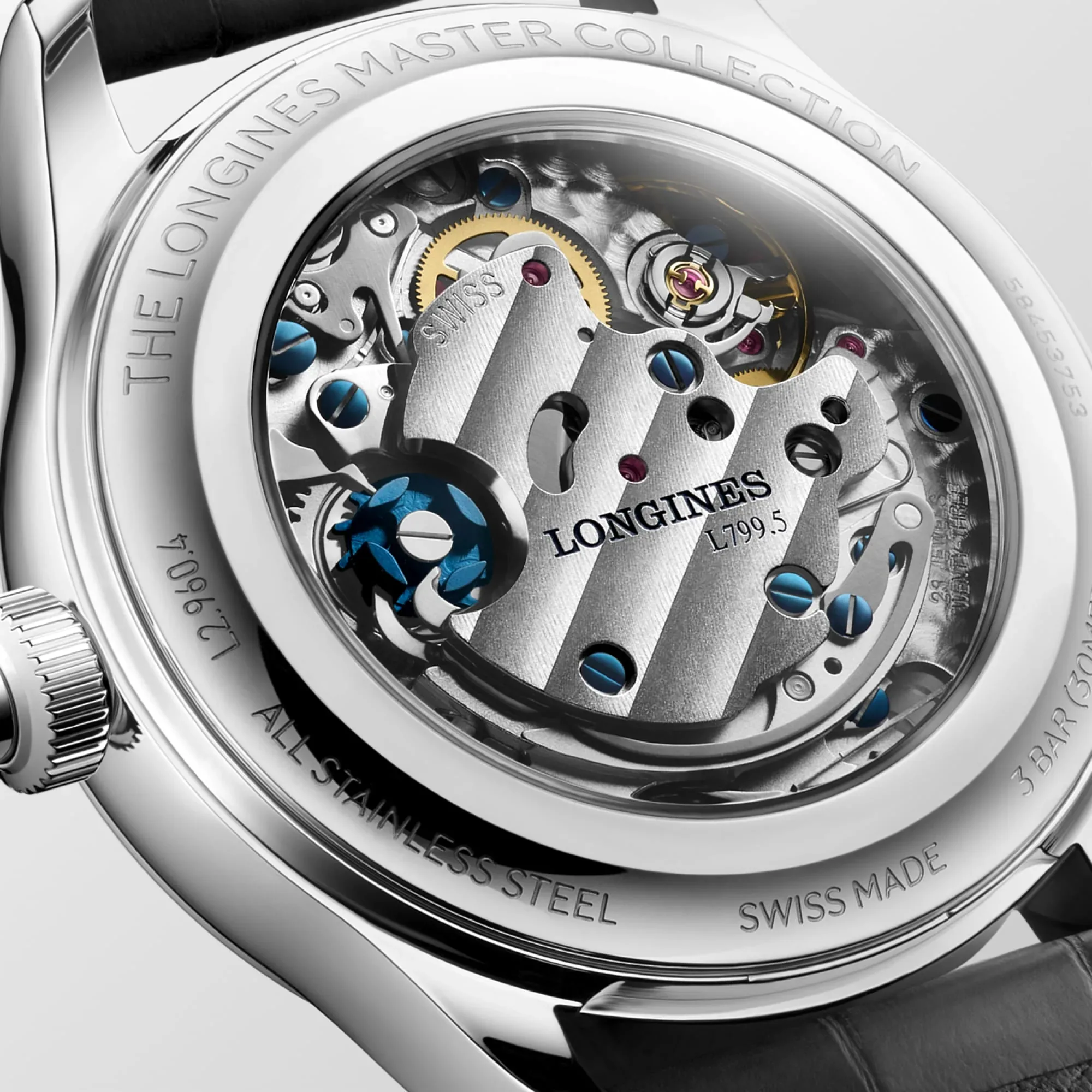 Monopusher arka kapağından görünen Longines L799.5 mekanizma