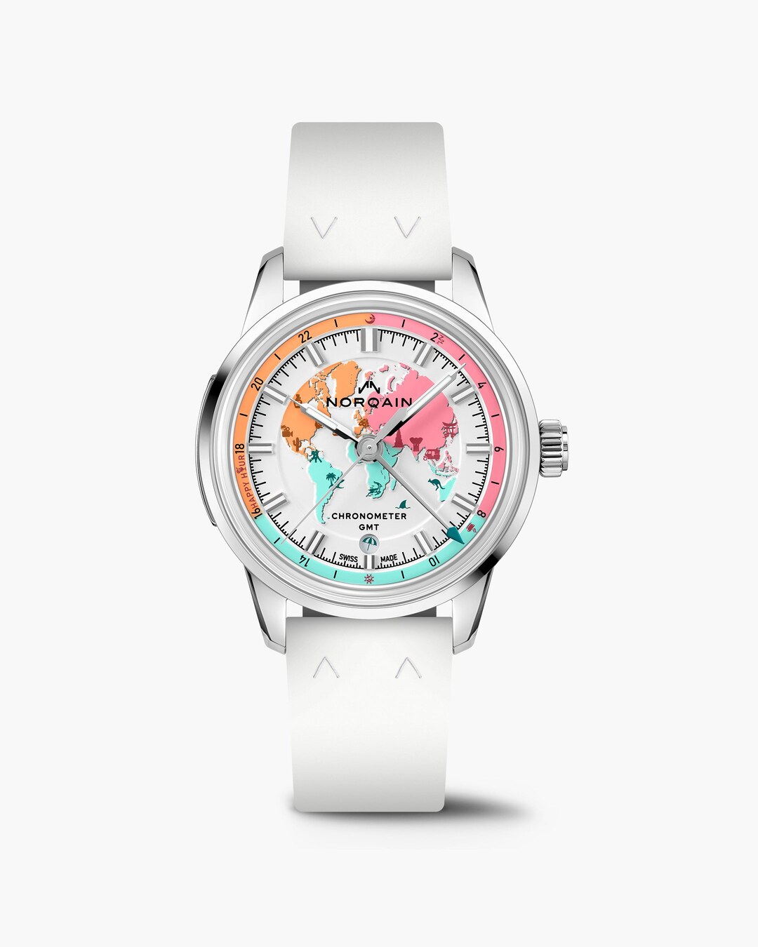NORQAIN Freedom GMT Enjoy Life Holiday Limited Edition am weissen Kautschukband