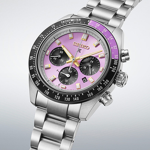 Official Seiko image of the Prospex Speedtimer Solar Chronograph HBJ005 Edo purple limited edition.