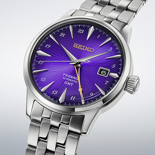Official Seiko image of the Presage Cocktail Time GMT HCB006 Edo purple limited edition.