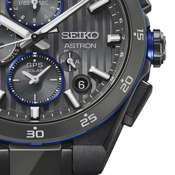 Seiko Astron Nexter HAB008J gri seramik bilezik ve bezel detayı