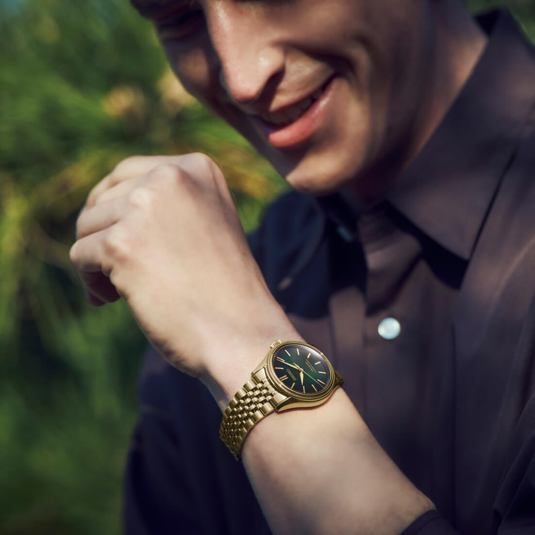 Seiko Presage Classic HCC009J1 worn on the wrist in an official outdoor lifestyle image