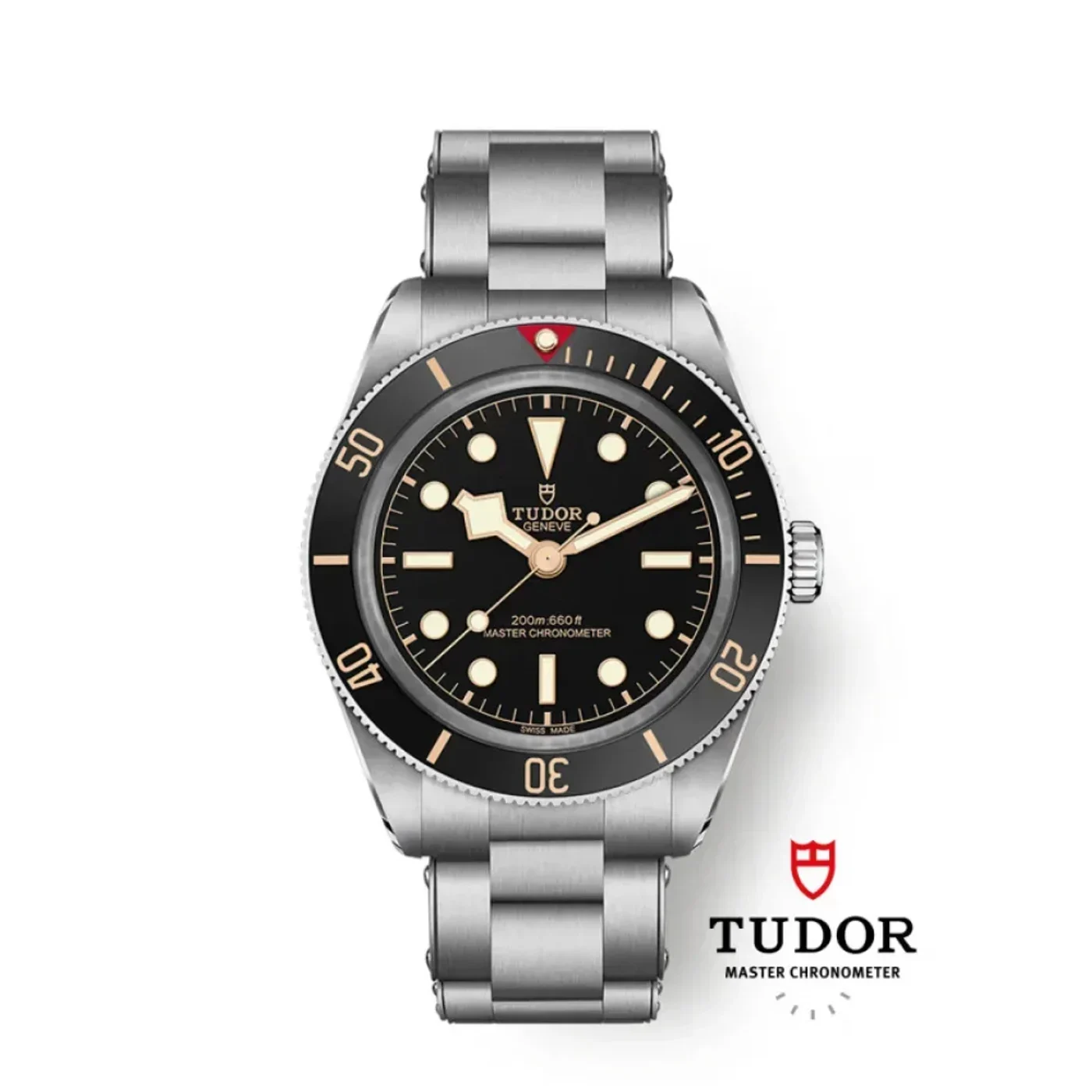 TUDOR Black Bay 58 M7939A1A0NU-0002 front view with black-gilt dial and steel bracelet. Uğur Saat product image.